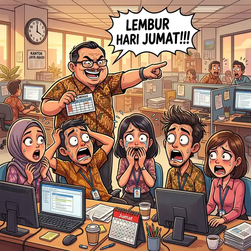 Pas bos bilang 'kita lembur ya' di hari Jumat