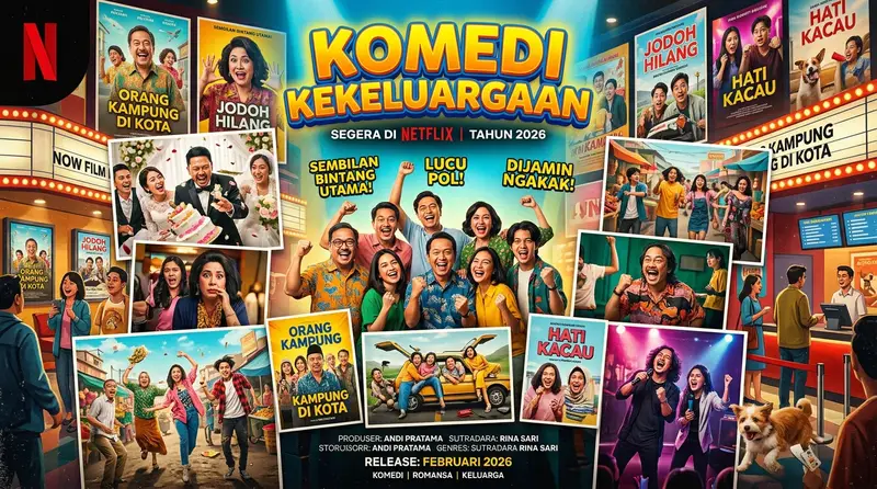 Poster film komedi Indonesia terbaru 2026 - koleksi film lucu bioskop dan Netflix