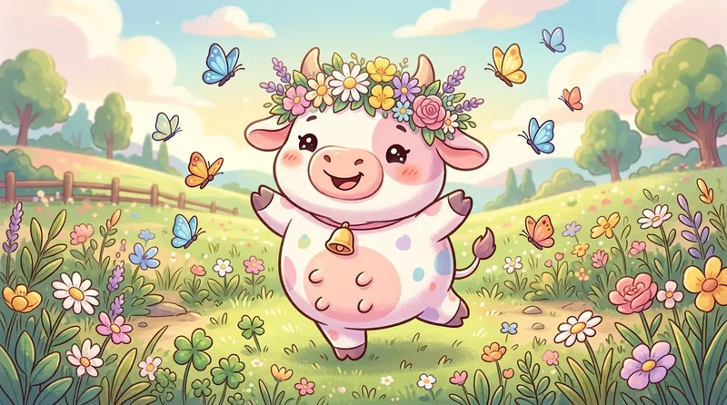 Gambar sapi kartun lucu dengan ekspresi lebay dan pose dramatis
