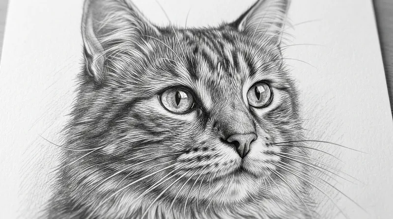 Sketsa kucing realistis dengan teknik shading dan detail bulu